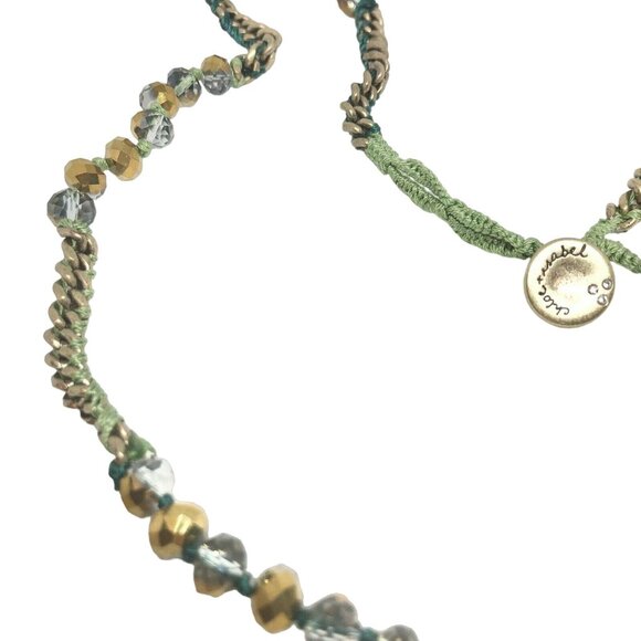 Chloe Plus Isabel Green Woven Chain Necklace W/ Faceted Gold & Silver Beads - Picture 7 of 8